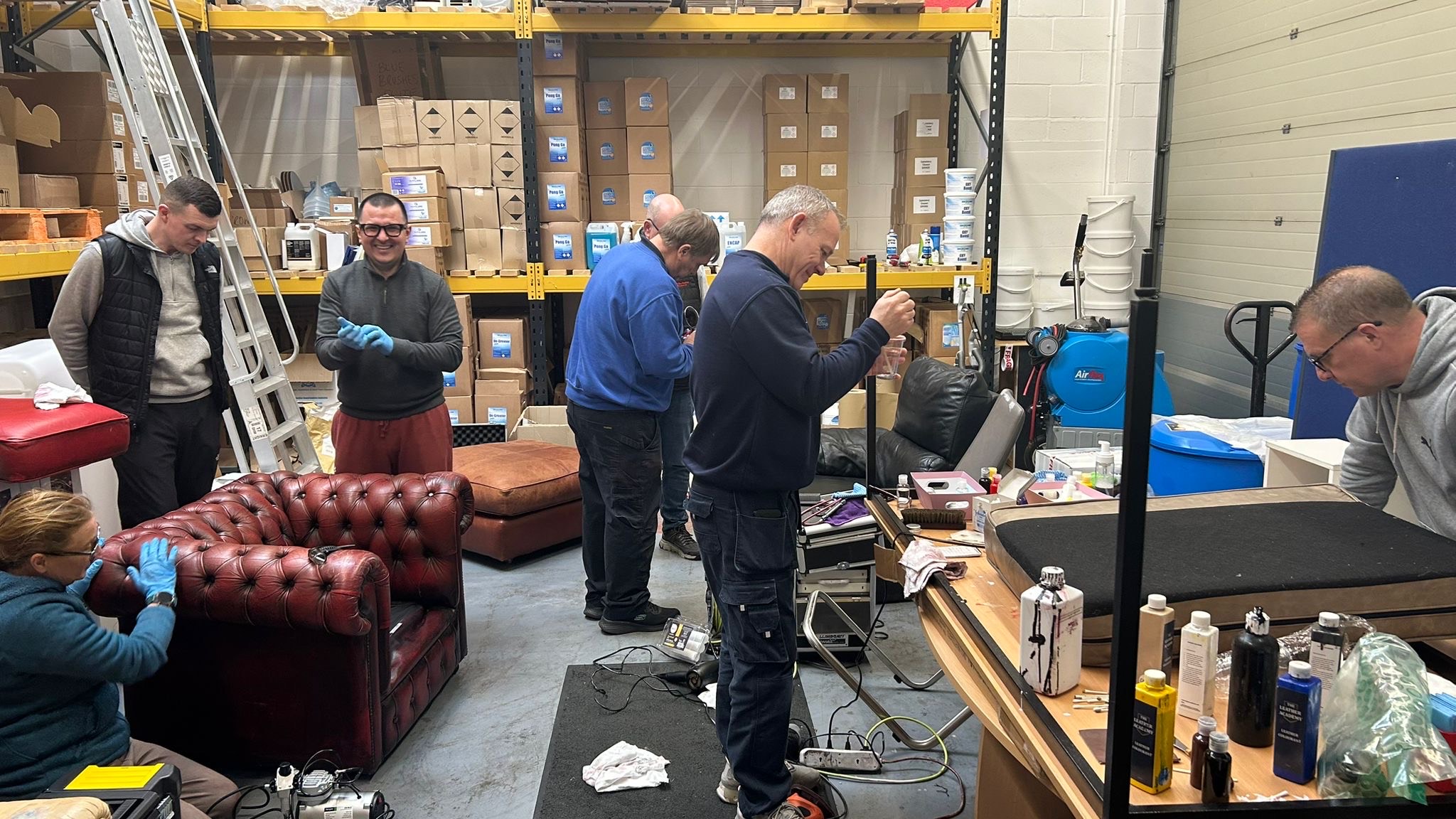 Leather repair training workshop environment at The Leather Academy